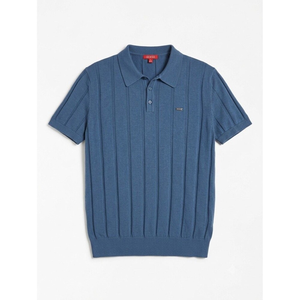 GUESS Los Angeles Mens Blue Short Sleeve Knit Polo Sweater Shirt Size M Cotton